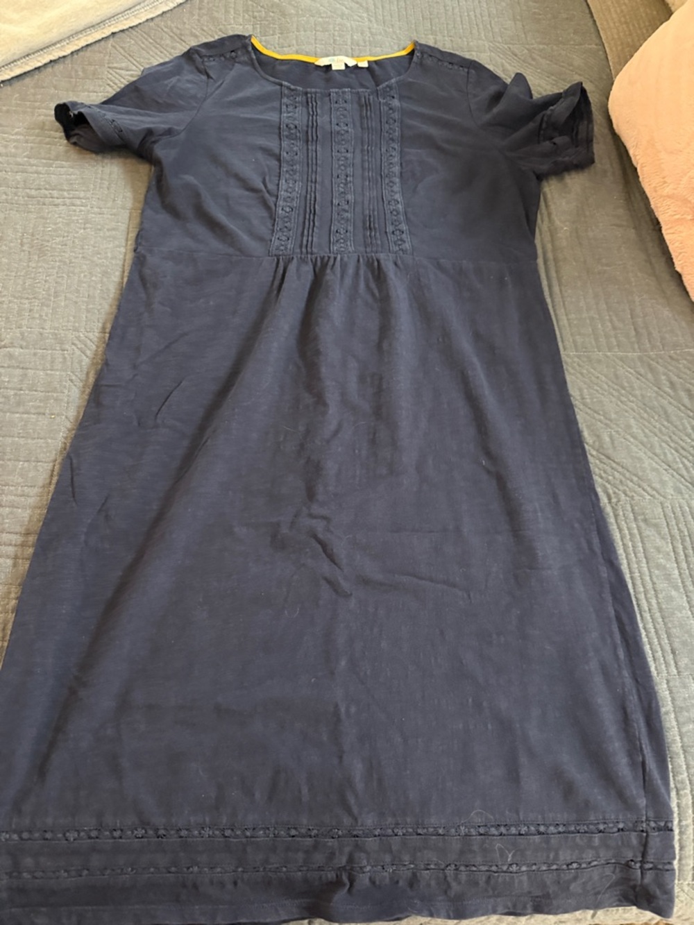 Boden Navy Dress with Yellow Neck Trim